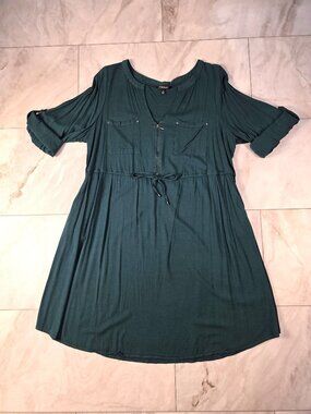 Torrid Plus 2 Green Shirt Dress Challis Pockets